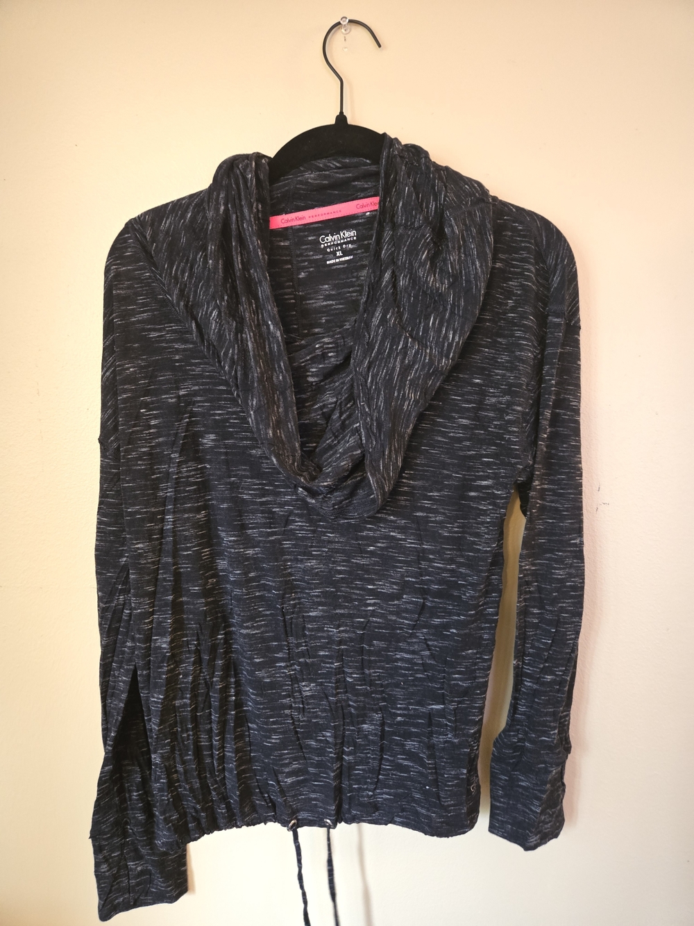 Calvin Klein Women's Black Marled Cowl Neck Drawstring Sweater